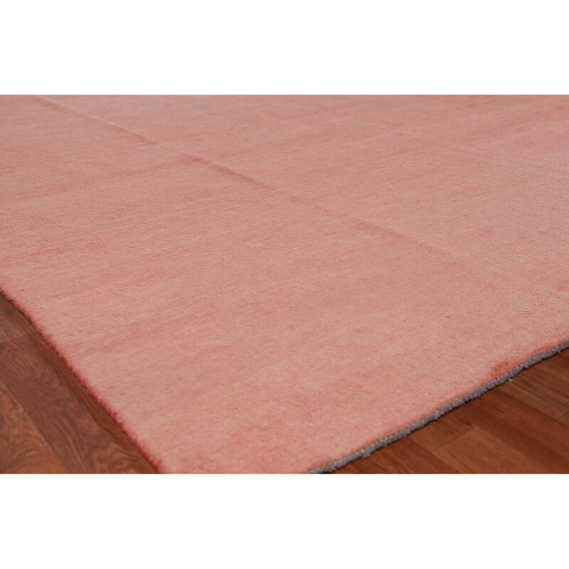 Hand Knotted Oriental 100% Wool Carpet Modern Solid Pink Gabbeh Area Rug - 11' 10'' X 8' 11''