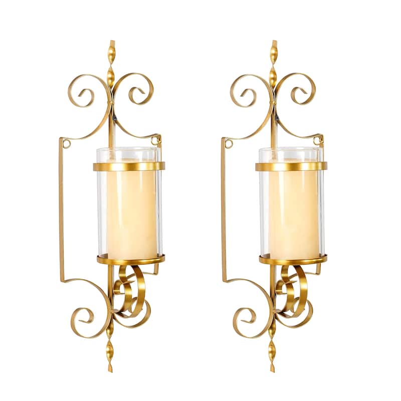 Adeco Cast Iron Vertical Wall Hanging Candle Holder Sconce (Set of 2) - 6.22"x 5.5 "x 20.6"