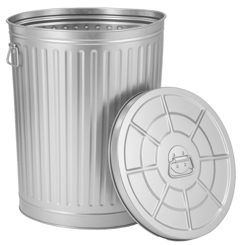 Round Galvanized Steel, Trash Can with Lid - Durable Metal Bucket for Backyard, Lawn, Garden and Yard Use - 17 Gallons