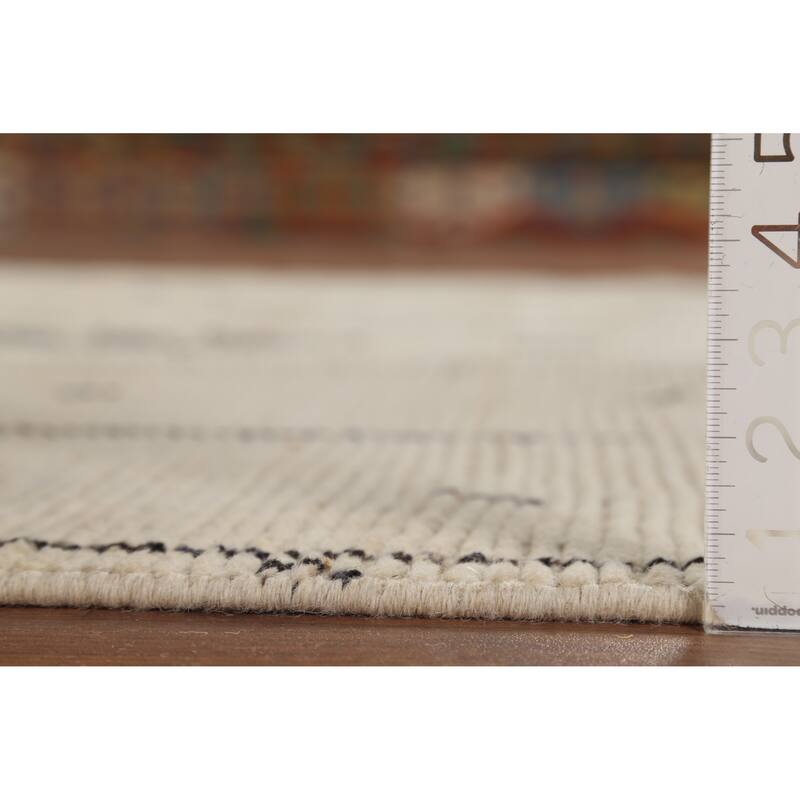 Ivory Moroccan Abstract Area Rug Handmade Wool Carpet - 5'9"x 9'10"