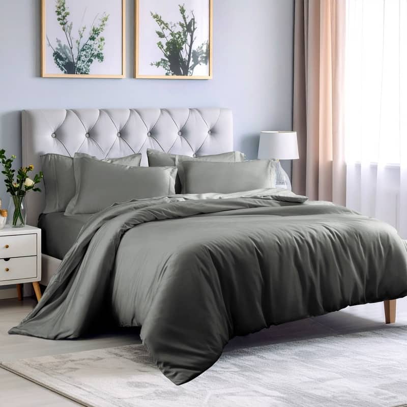 Superior 300 Thread Count Rayon From Bamboo Solid Duvet Cover Set - Full - Queen - Grey