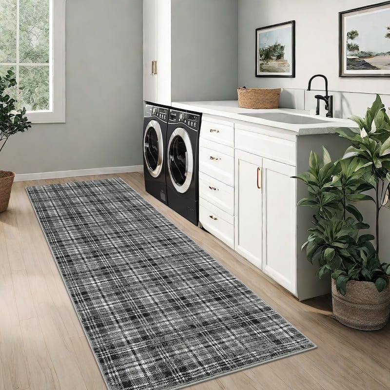 Garvee Earthy Plaid Soft Low Pile Foldable Area Rug