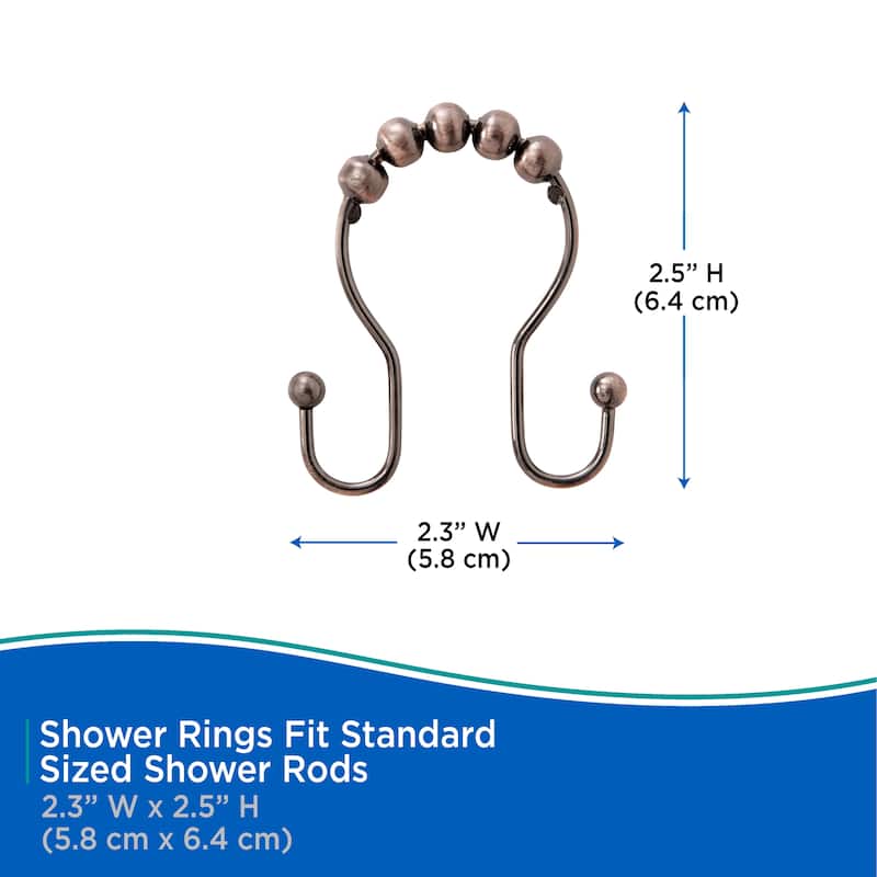 Kenney Beaded Roller Shower Curtain Double Hooks, Set of 12
