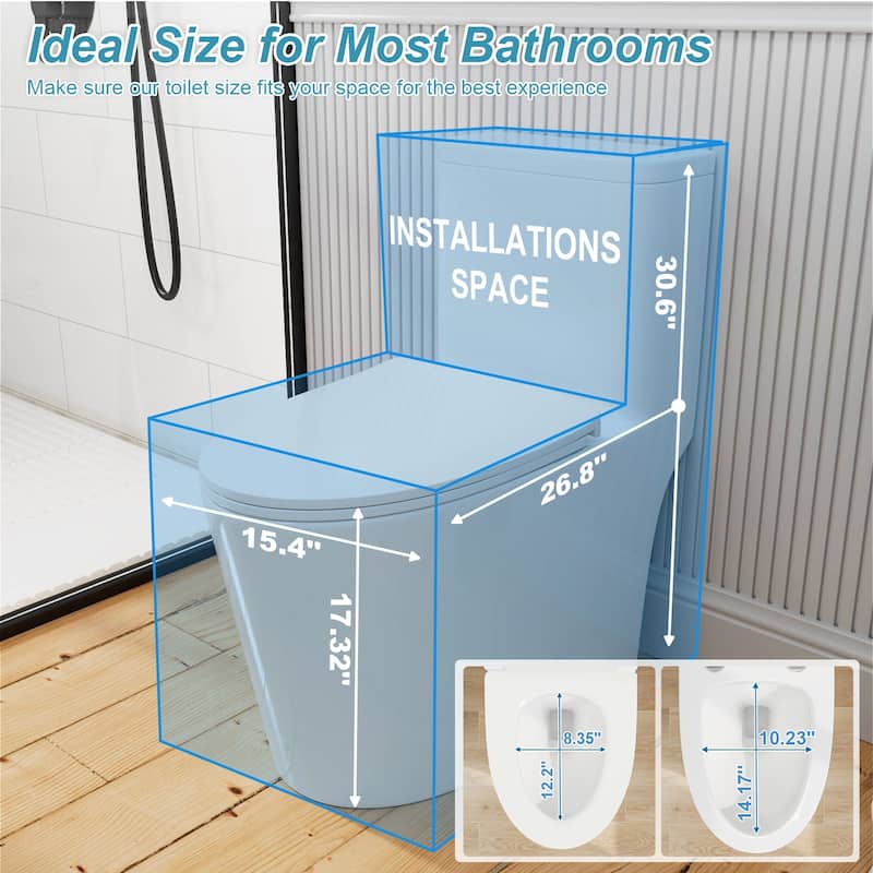 One-piece 1.0/1.28 GPF High Efficiency Dual Flush Elongated Toilet in Gloss White