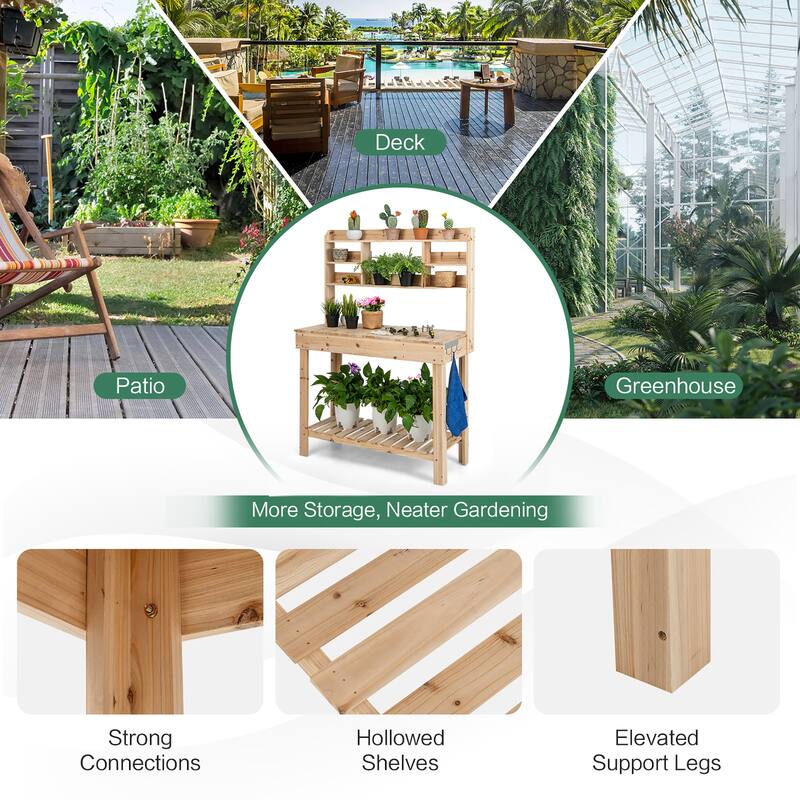 Costway Potting Bench Table Wooden Garden Work Bench Platform with - See Details