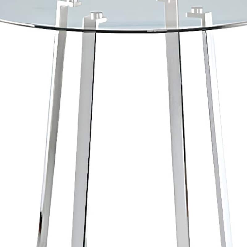 HomeRoots 32" Clear and Silver Rounded Glass and Iron Bar Table - 32 in. x 42 in. x 32 in.