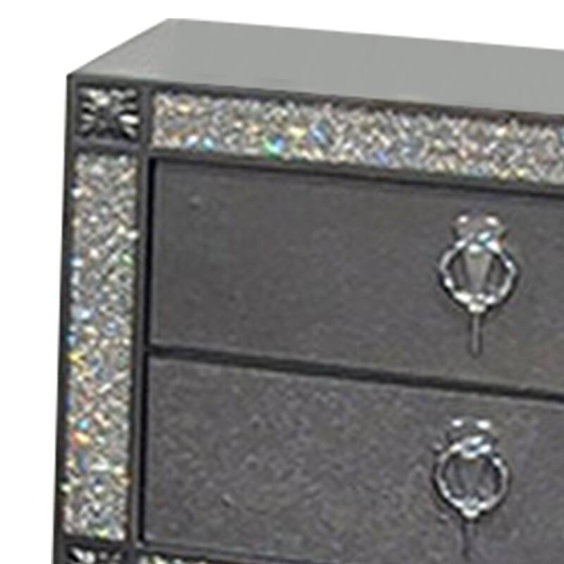 Gray/Silver 2 Drawer 26 in. W Nightstand with Trimmed Edge Design