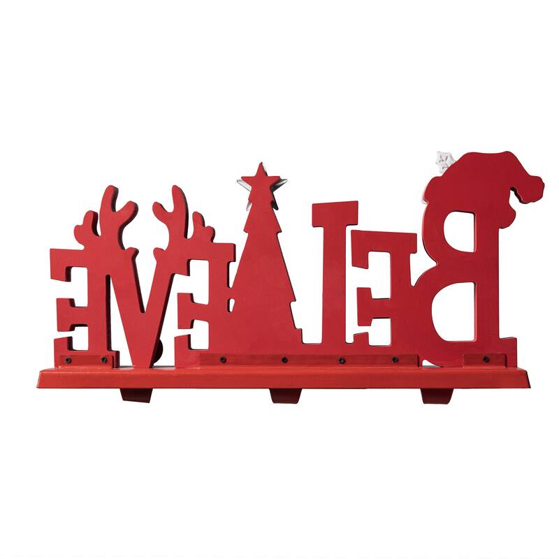 Glitzhome 8"H BELIEVE Christmas Stocking Holder Xmas Fireplace Decoration