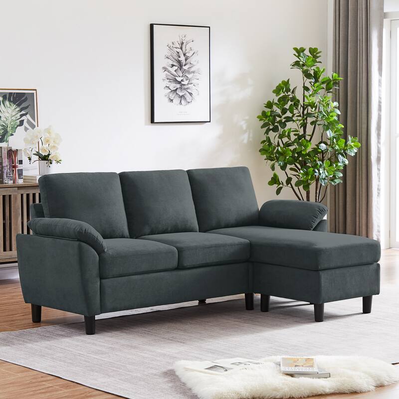 Modern Sectional Sofa Couch L Shaped with Removable Armrest, Convertible Couch with Reversible Ottoman for Living Room - Charcoal
