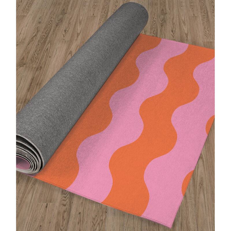 UNDULATING WAVY STRIPES PINK AND ORANGE Area Rug By Becky Bailey On Sale Bed Bath & Beyond