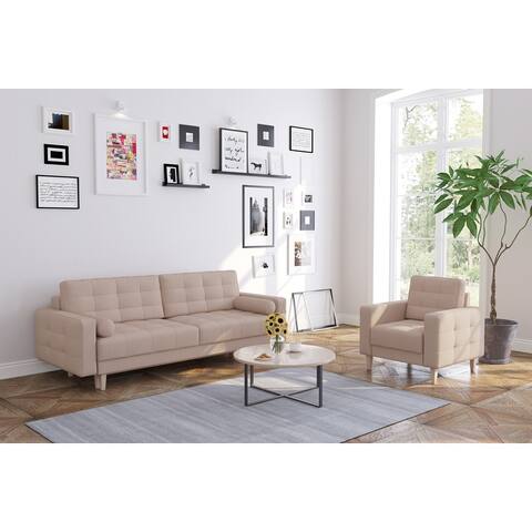 Modern Sabrina Sleeper Sofa, Square Arm Couch Sofa for Room Decor, Solid Pine Wood Made Comfortable Sofa Bed Furniture