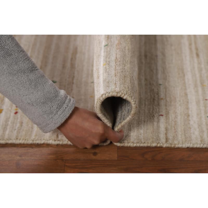 Striped Camel Gabbeh Indian Runner Rug Hand-Knotted Wool Carpet - 3'1" x 9'6"