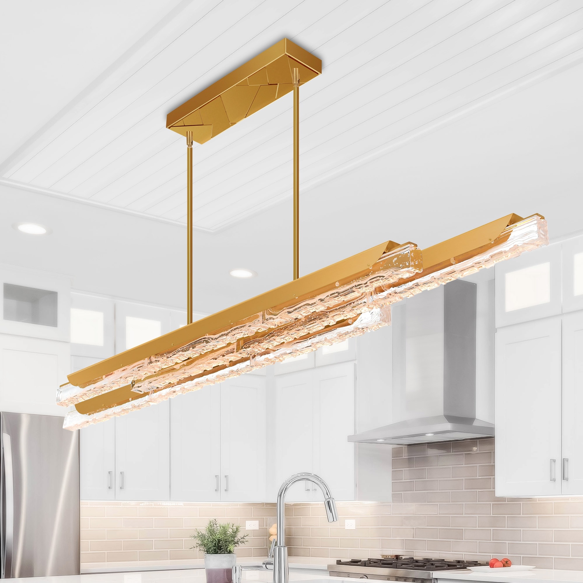 CWI Lighting Valira Integrated LED 60in Brass Chandelier with Handcrafted Glass