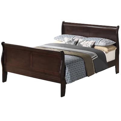 Wooden Sleigh Queen Platform Bed - 84" - Dark Brown
