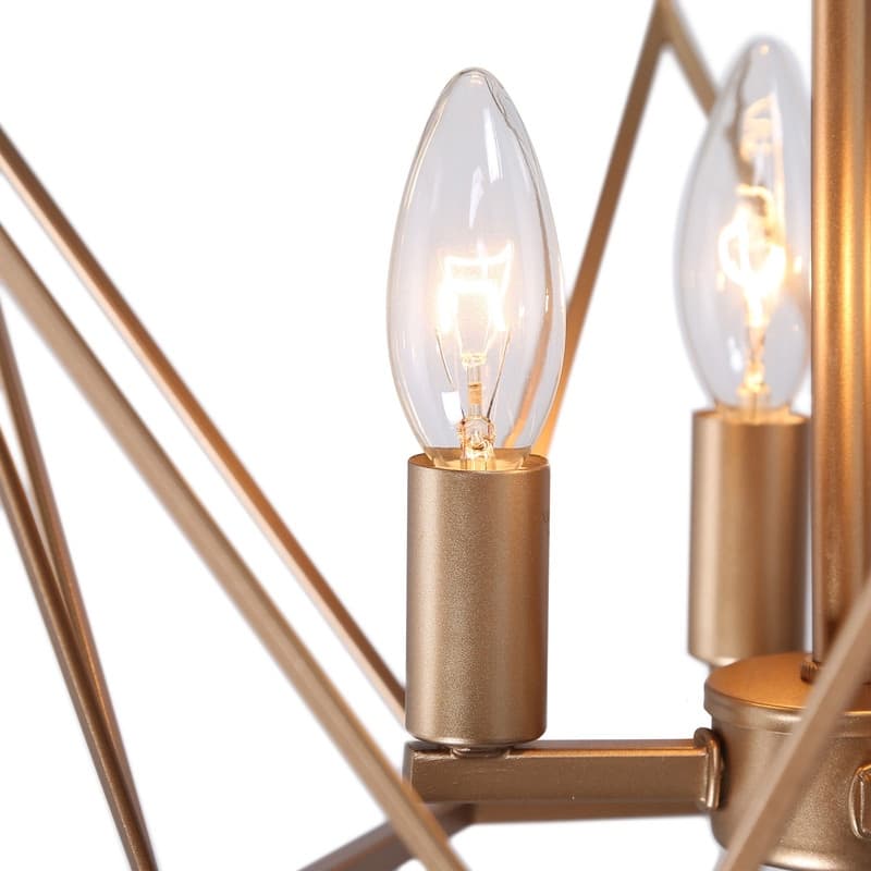 Mid-century Modern 4-light Gold Lantern Chandelier Cage Ceiling Lights for Dining Room - D15.5'' x H81.5''