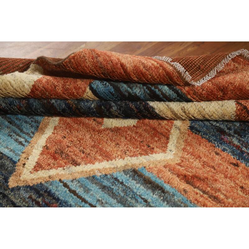 Tribal Moroccan Oriental Area Rug Hand-Knotted Orange Wool Carpet - 5'7" x 8'3"