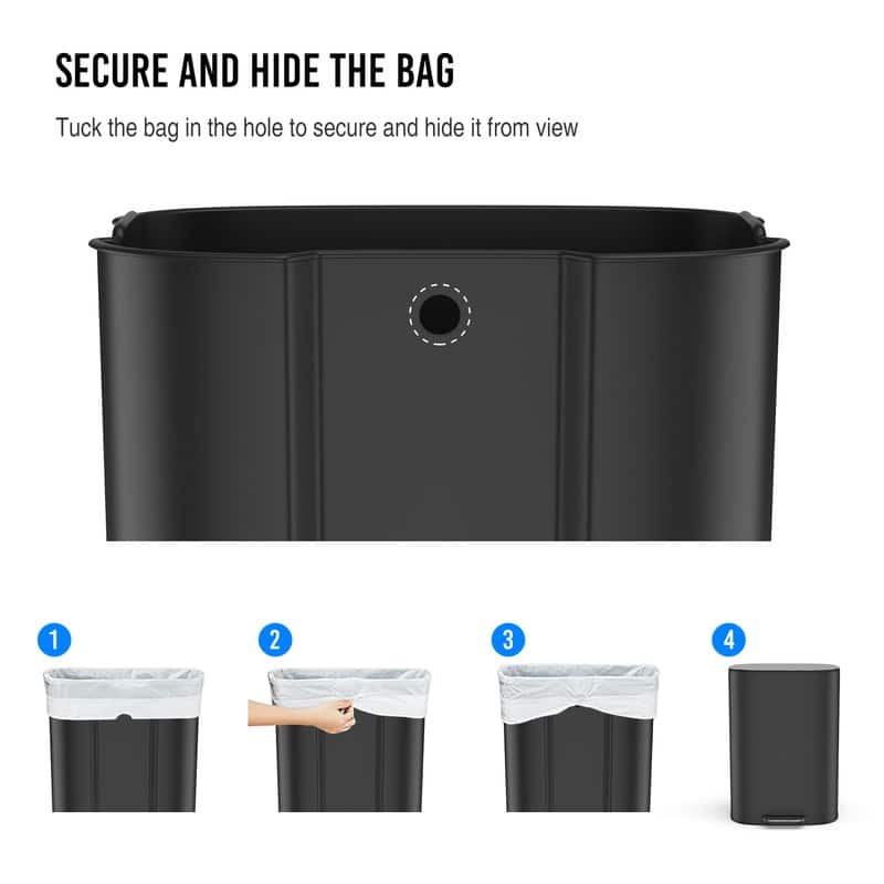 Black Grey 13 Gallon 50L Step-on Kitchen Trash Can with Soft Close for Home,Office