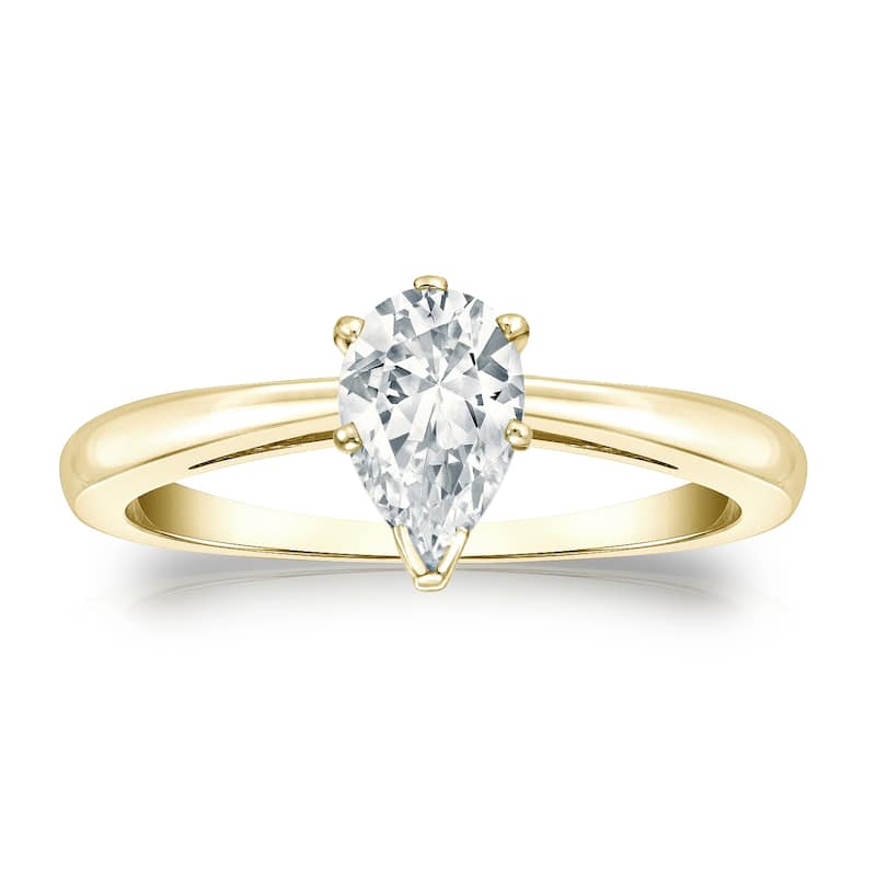 Auriya 14k Gold 3/4ctw Pear Shape Solitaire Diamond Engagement Ring (G-H, VS1-VS2)