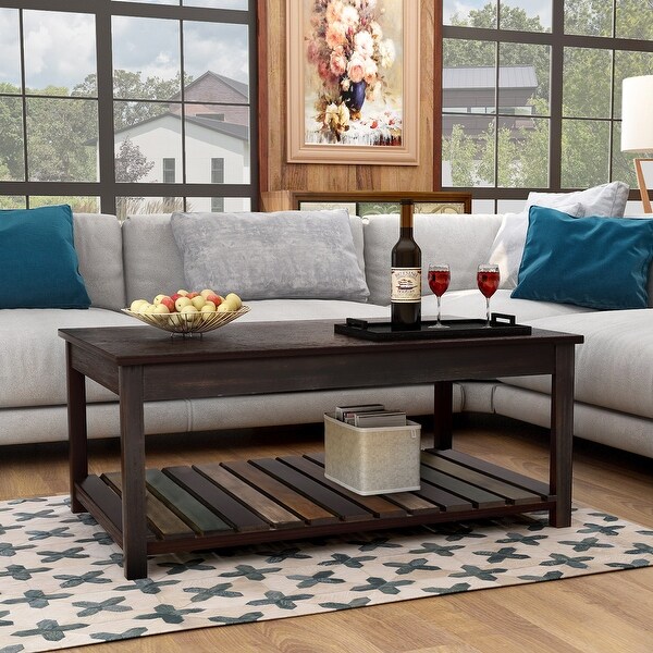 Shop Solid Wood Rectangle Coffee Table for Living Room with Open Shelf