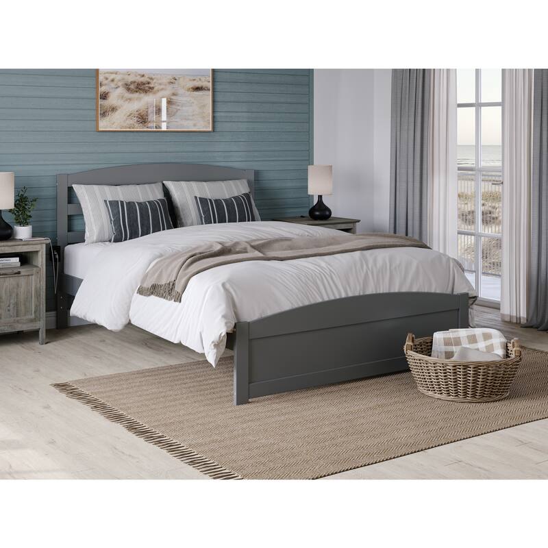 Queen Platform Bed with Footboard & Charging Station - Grey - No Box Spring Needed