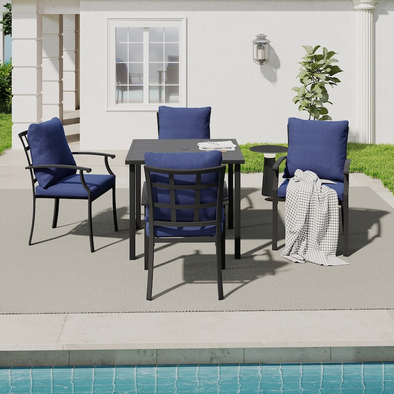 IvyGlow 5-Piece Black Metal Patio Dining Set with Square Table and Gray Cushions