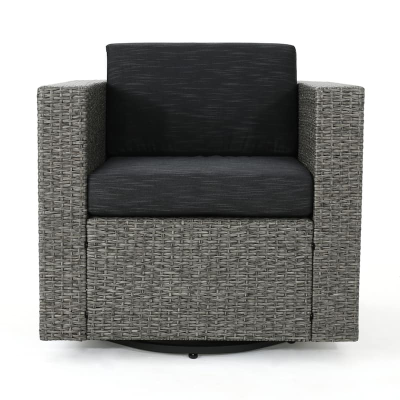Puerta Outdoor Wicker 3-piece Swivel Chat Set with Cushions by Christopher Knight Home
