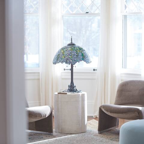 Wisteria River of Goods Tiffany-Style Green and Blue Stained Glass 32-Inch Table Lamp - 22.5" x 22.5" x 32"