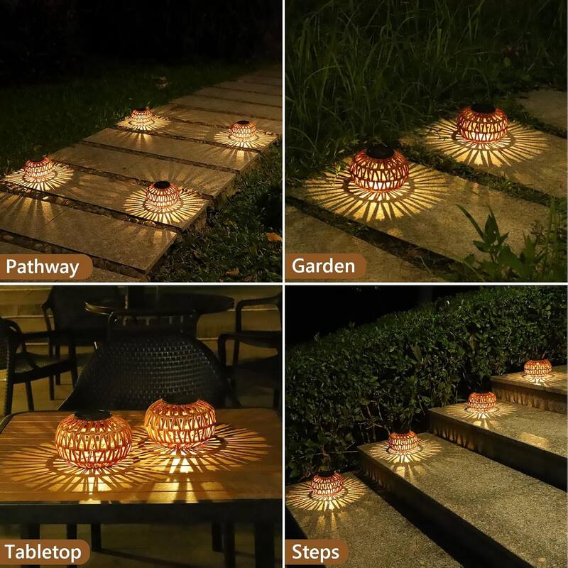 Rossetta 2-Pack Outdoor Waterproof Small Brown Rattan Pumpkin Shape Solar Tabletop Lantern Decorative