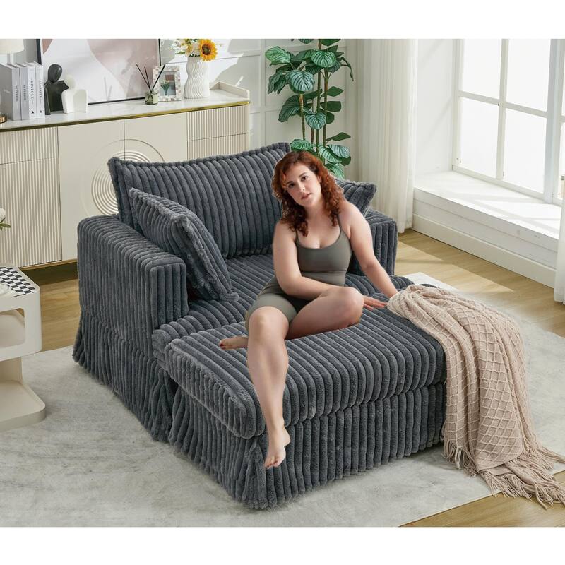 47.7" Oversized Corduroy Chaise Longue with Ottoman