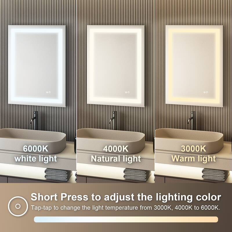 Wall Mounted LED Bathroom Mirror With Memory Function,Dimmable, Anti-Fog (Horizontal/Vertical)
