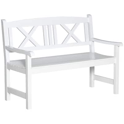 Rustic Poplar Wood Garden Bench with X Shaped Backrest Two Seat Outdoor Patio Bench for Yard and Porch