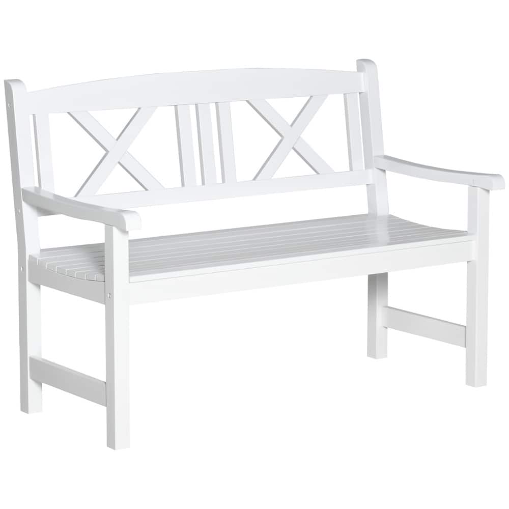 Rustic Poplar Wood Garden Bench with X Shaped Backrest Two Seat Outdoor Patio Bench for Yard and Porch