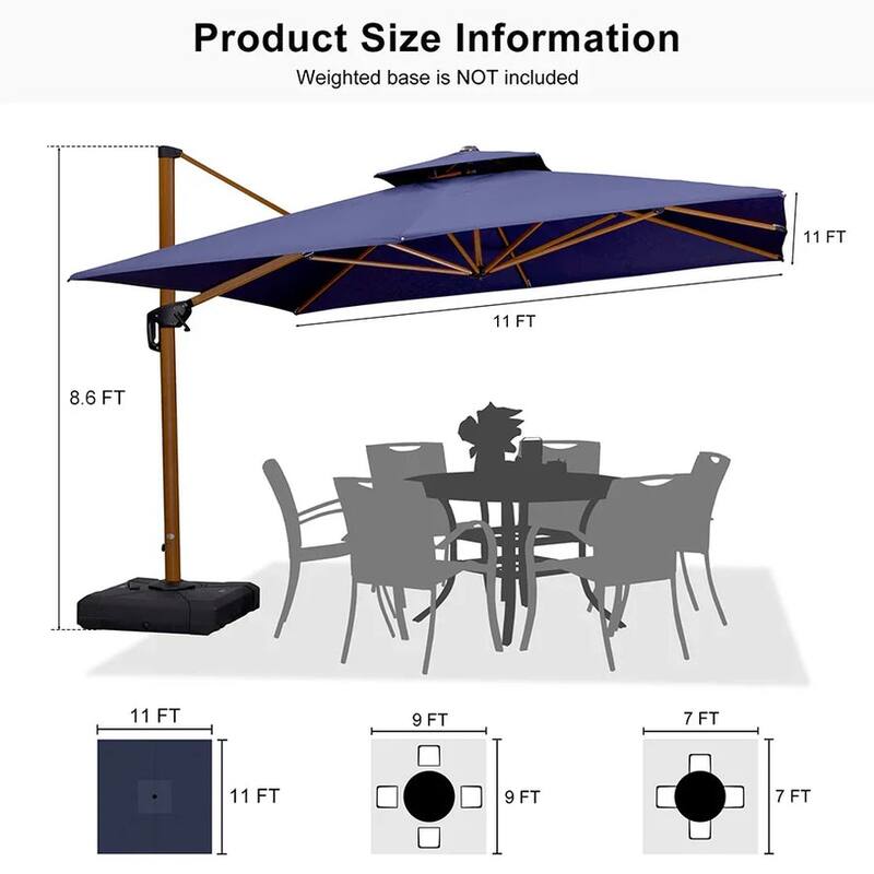 PURPLE LEAF 11ft Square outdoor cantilever Patio Umbrella wood colour