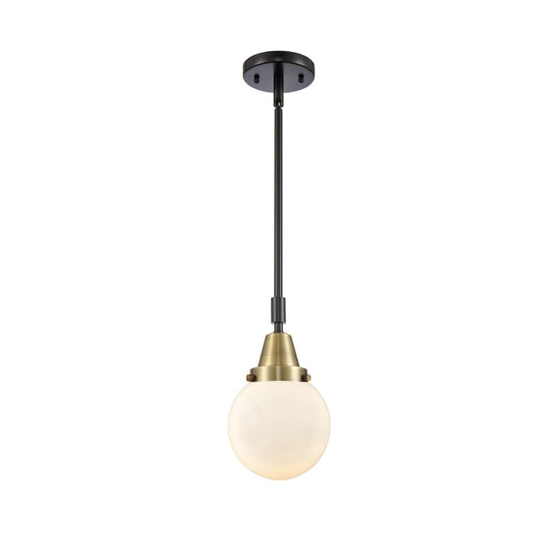 Innovations Lighting 447-1S-11-6 Beacon Pendant Beacon 6" Wide Mini - Black Antique Brass / Matte White