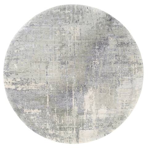Hand Knotted Grey Modern and Contemporary with Wool & Silk Oriental Rug (11'9" x 11'9") - 11'9" x 11'9"