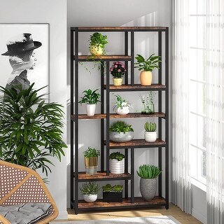 Industrial 78.7" Tall Bookcase, 10-shelf Open Display Bookshelf Storage Organizer - 39.37”(L) x 11.8”(D) x 78.74”(H)