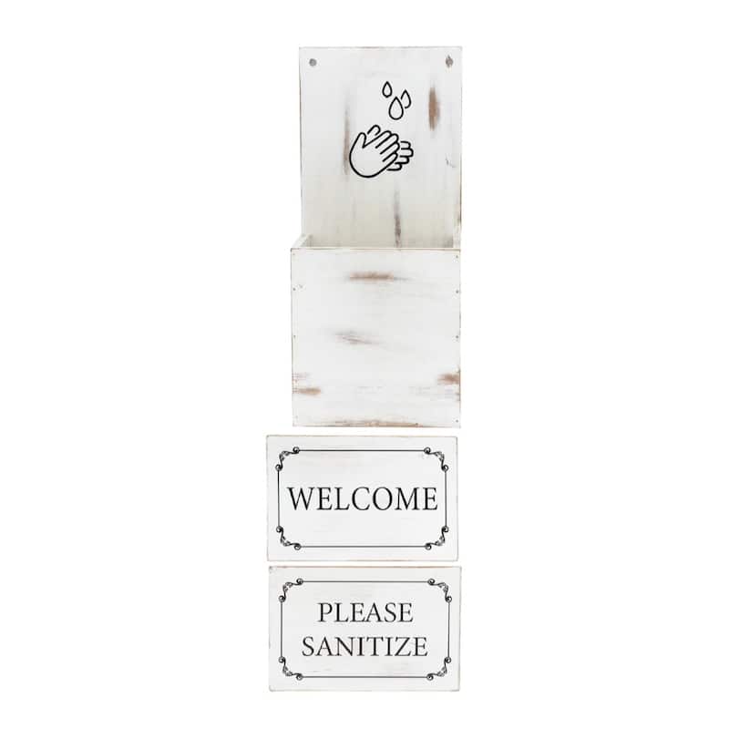 HomeRoots Set of Two White Solid Wood Welcome And Please Sanitize Porch Container Signs