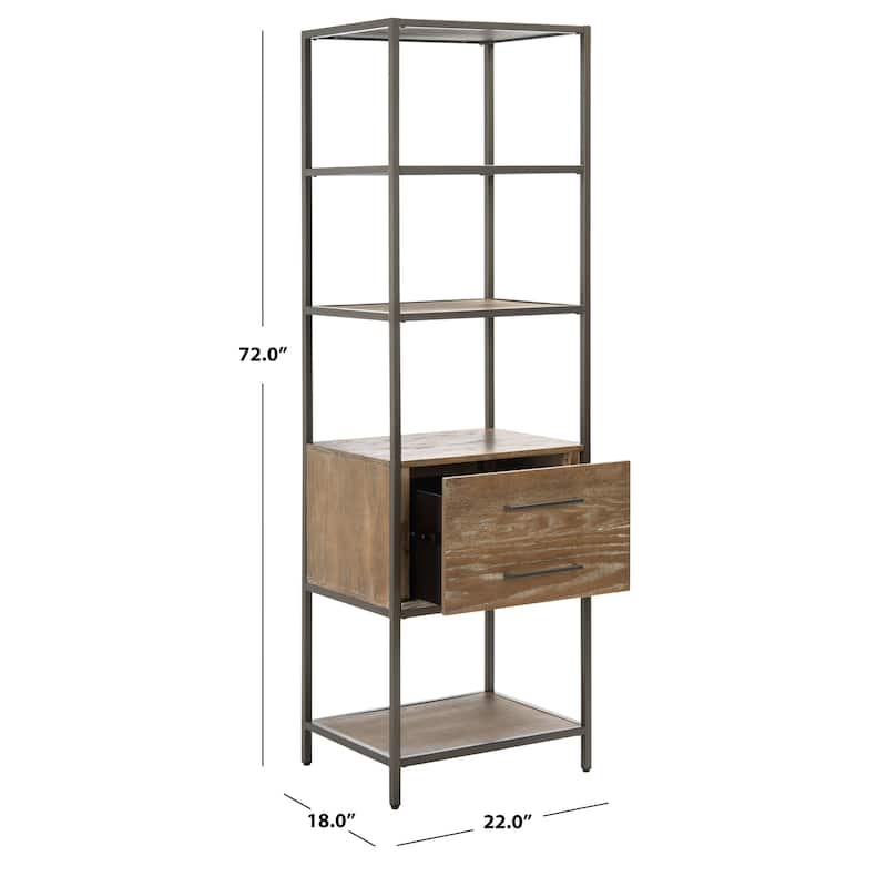 SAFAVIEH Orma 5-Shelf 1-Drawer Etagere Bookshelf - 22" W x 18" L x 72" H - 22Wx18Dx72H