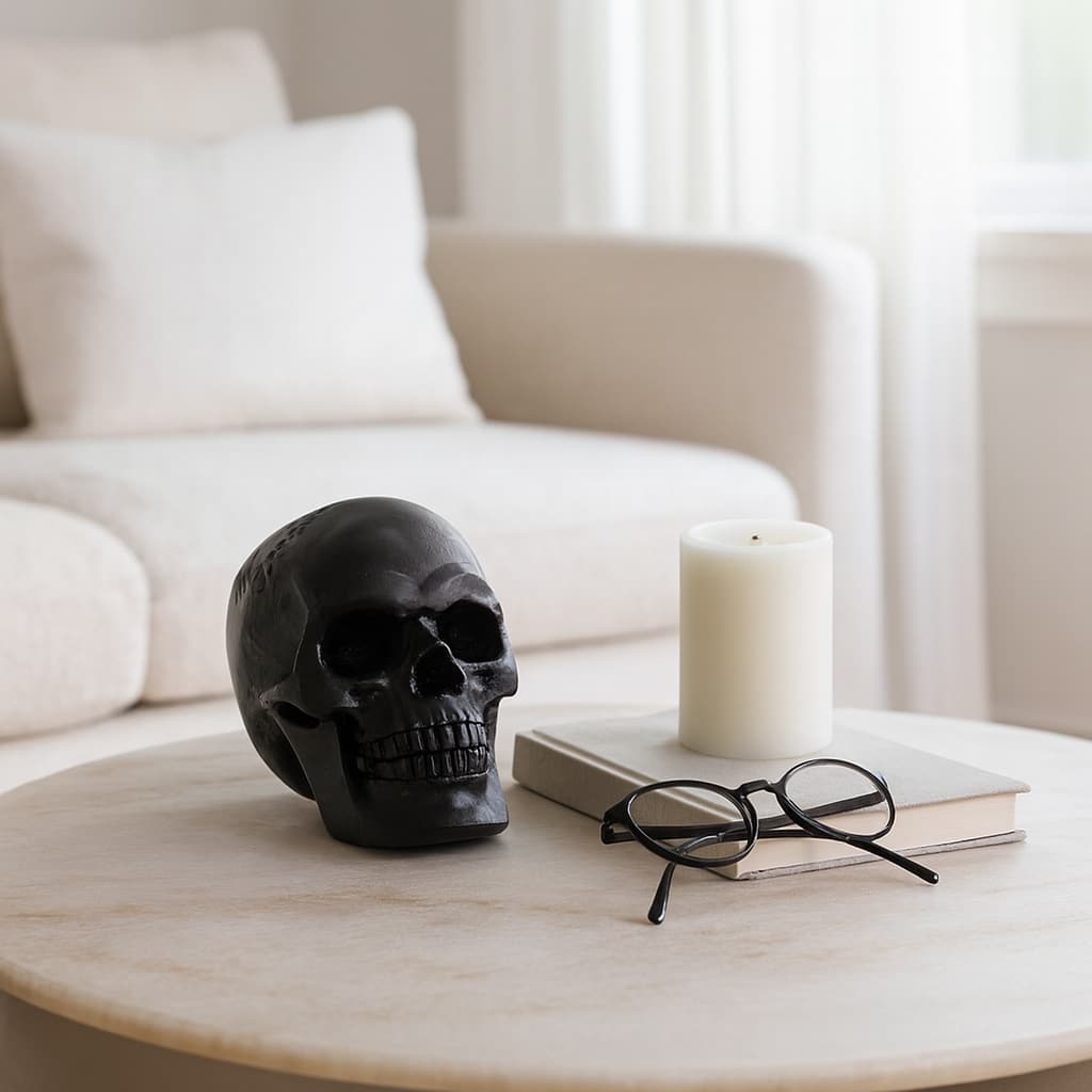 Metal Modern Bold Intricate Skull Figurine - Black - 5" x 7" x 6"