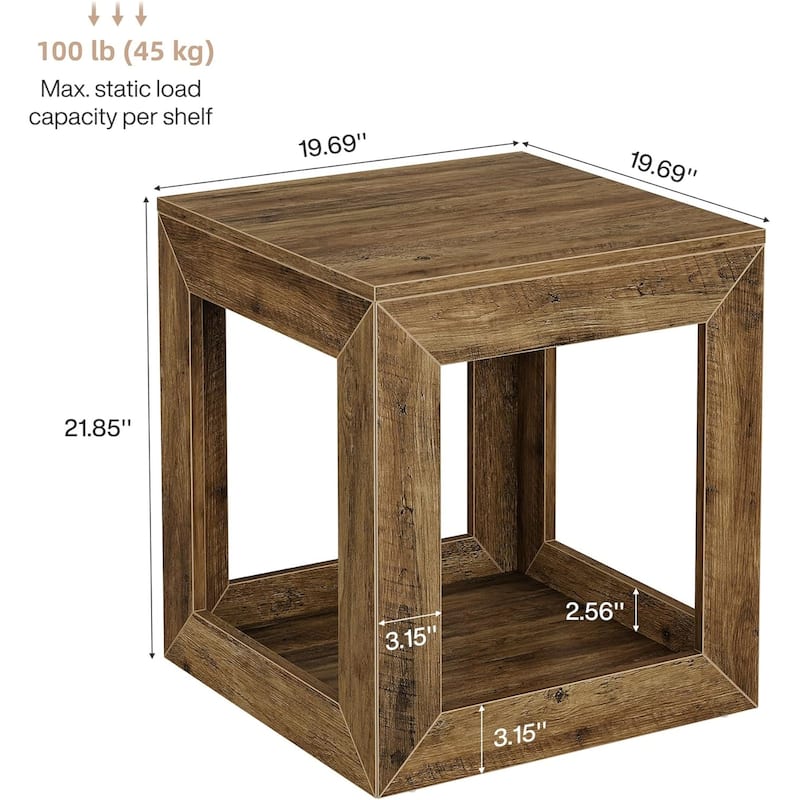 2-Tier Farmhouse End Table with Open Shelf, Wooden Accent Table for Living Room
