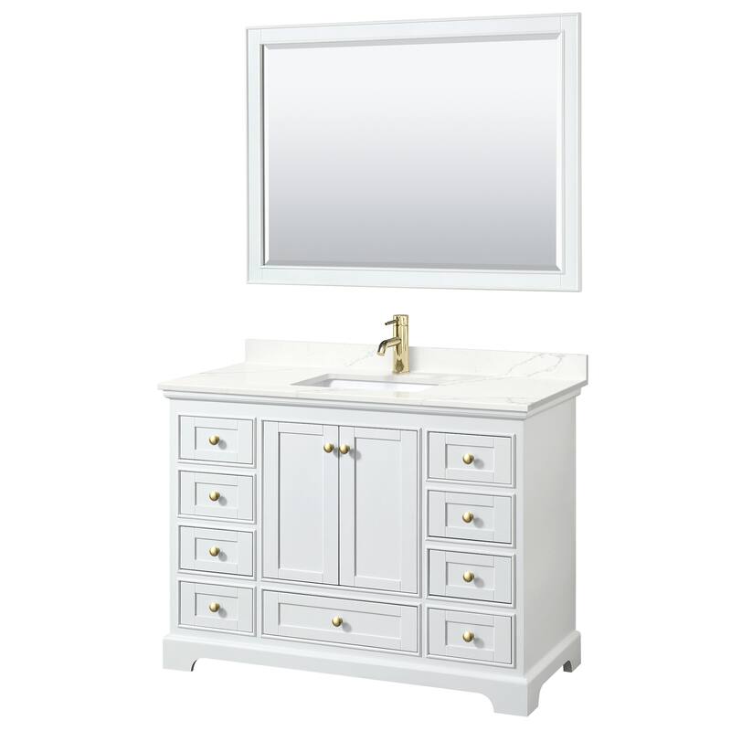Wyndham Collection WCS202048S-QTZ-UNSM46 Deborah 48" Free Standing - White / Giotto Quartz Top / Brushed Gold Hardware
