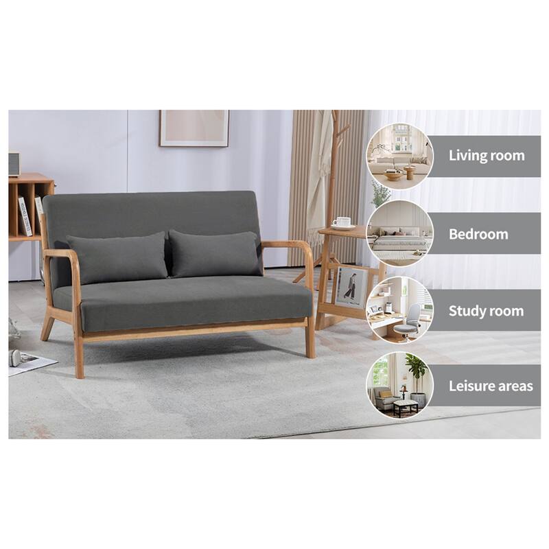 2 Seat Accent Sofa with Solid Wood Armrest and Feet