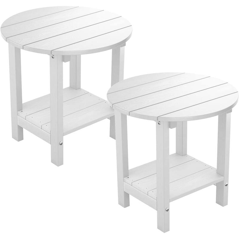 WINSOON All Weather HIPS Outdoor 2-Tier Outdoor Side Tables Adirondack Tables Set Of 2 - White