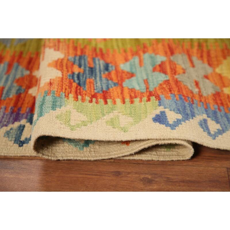 Hand Woven Oriental 100% Wool Carpet Southwestern Geometric Multi-Colored Kilim Area Rug - 6' 1'' X 5' 0''