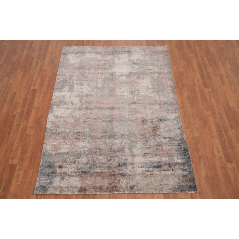 Hand Knotted Oriental Viscose Silk Carpet Modern Abstract Multi-Colored Abstract Area Rug - 6' 11'' X 5' 0''