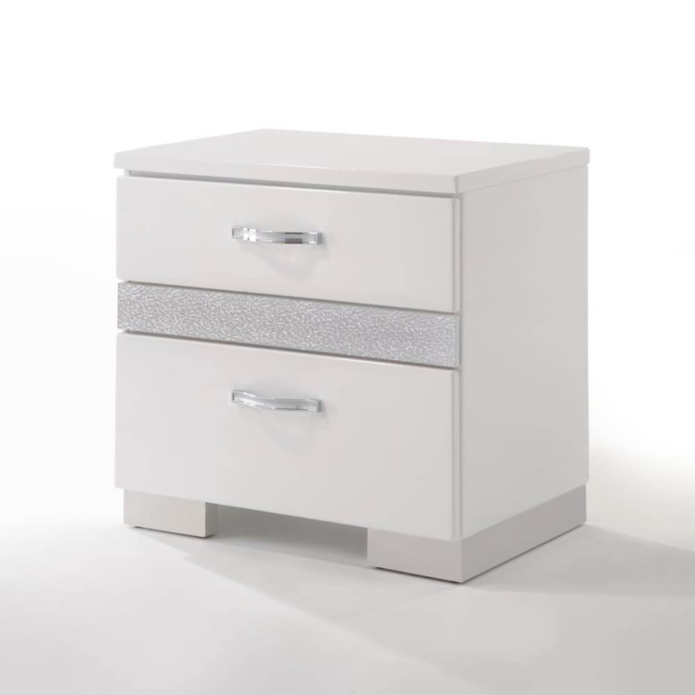 White High Gloss Finish Nightstand with Three Drawers and Jewelry Storage