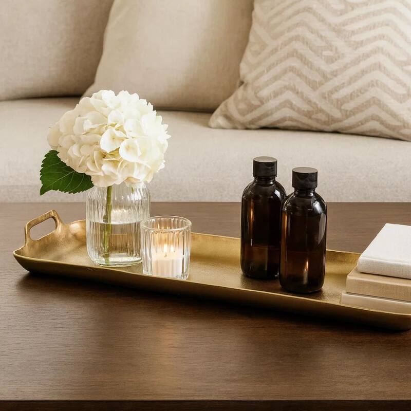 Rectangular Metal Frame Decorative Tray with Cut Out Handle, Gold