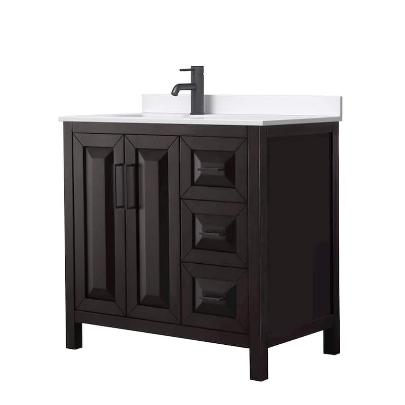 Daria 36-inch Single Vanity, Single Hole Quartz Top - Dark Espresso, Black Trim, White Quartz Top