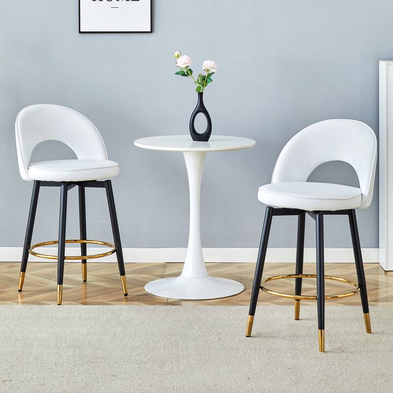 Roomfitters Swivel PU Bar Chairs with Black Metal Legs, 360° Adjustable Upholstered Set of 2 for Home or Kitchen