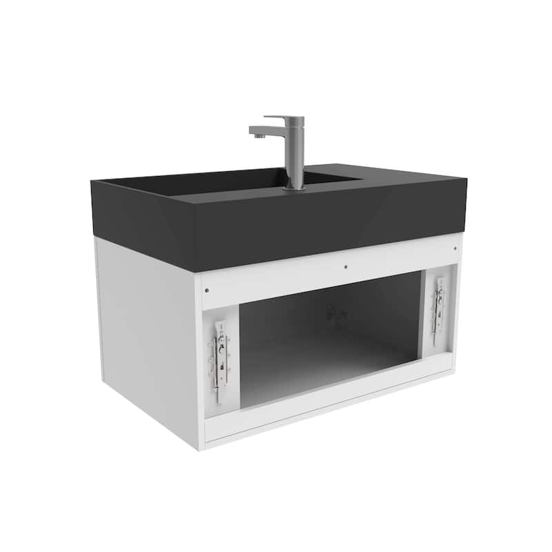 Amazon 30" Wall Mounted Bathroom Right Basin Vanity Set w/ Black Top